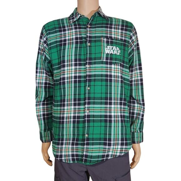 Cakeworthy Star Wars Mandalorian The Child Green Flannel Shirt Adult Large EUC - Picture 2 of 7